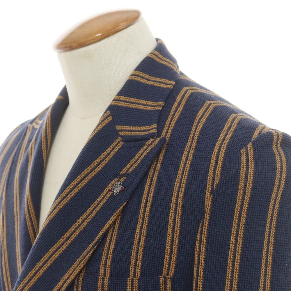 [Used] [Unused] G-Stage Polyester Cotton Stripe 6B Double Casual Jacket Navy x Light Brown [46] [Condition Rank S] [Men&
