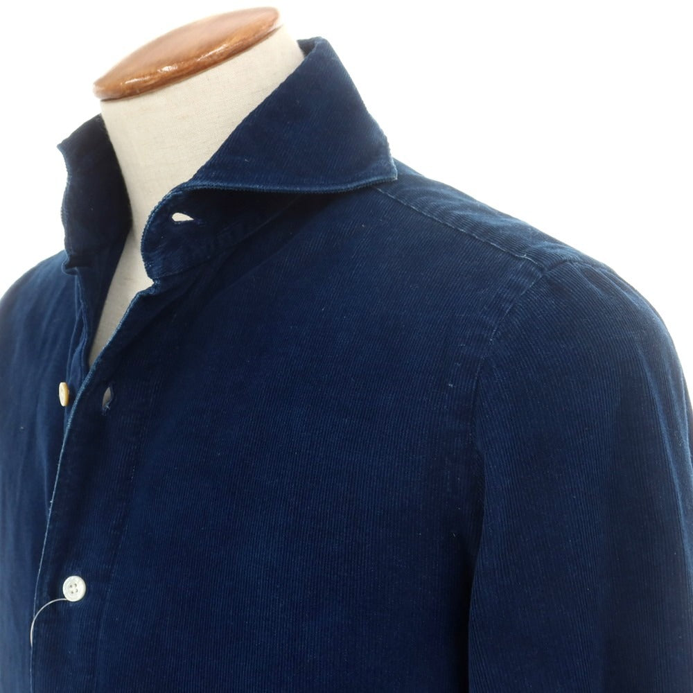 【中古】フィナモレ Finamore コットン 細畝コーデュロイ ホリゾンタルカラー カジュアルシャツ ネイビー【 39 】【 状態ランクC 】【 メンズ 】