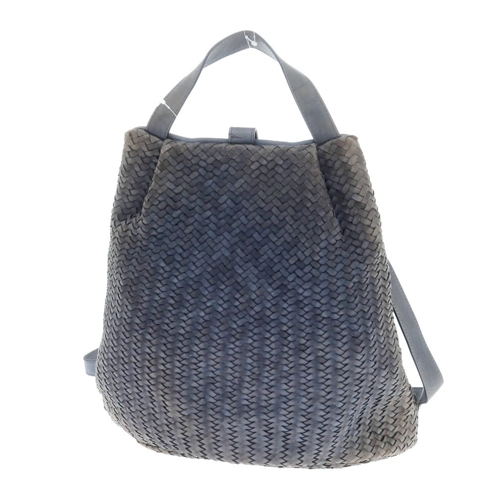 [Used] TIBERIO FERRETTI Zainetto Intrecciato Leather Backpack, Navy [Condition Rank D] [Men&