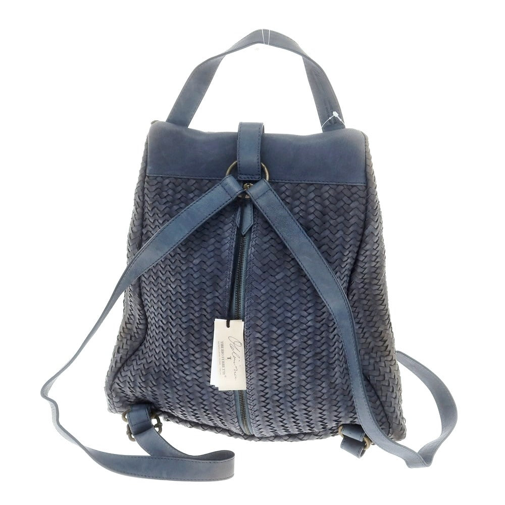 [Used] TIBERIO FERRETTI Zainetto Intrecciato Leather Backpack, Navy [Condition Rank D] [Men&