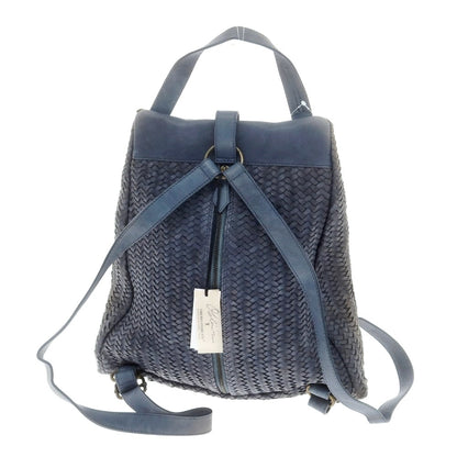 [Used] TIBERIO FERRETTI Zainetto Intrecciato Leather Backpack, Navy [Condition Rank D] [Men&