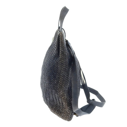 [Used] TIBERIO FERRETTI Zainetto Intrecciato Leather Backpack, Navy [Condition Rank D] [Men&