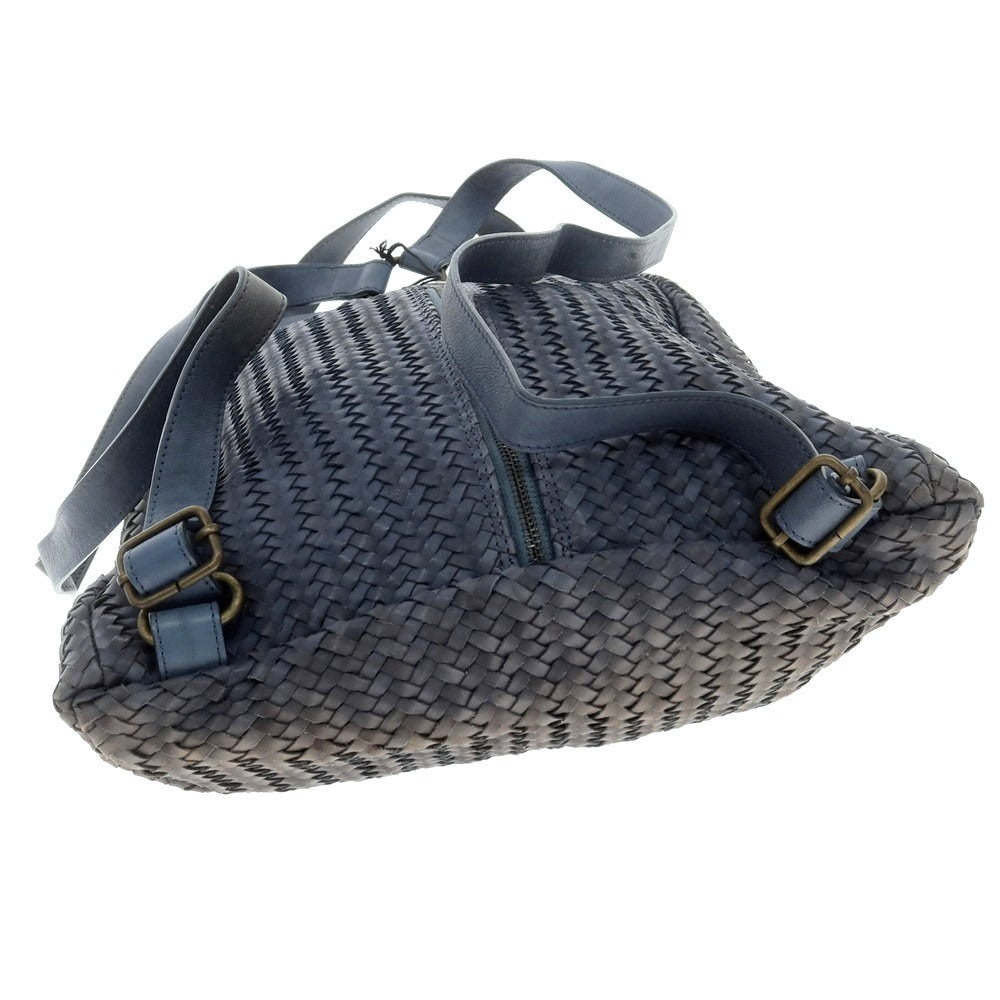 [Used] TIBERIO FERRETTI Zainetto Intrecciato Leather Backpack, Navy [Condition Rank D] [Men&