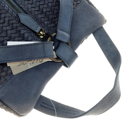 [Used] TIBERIO FERRETTI Zainetto Intrecciato Leather Backpack, Navy [Condition Rank D] [Men&
