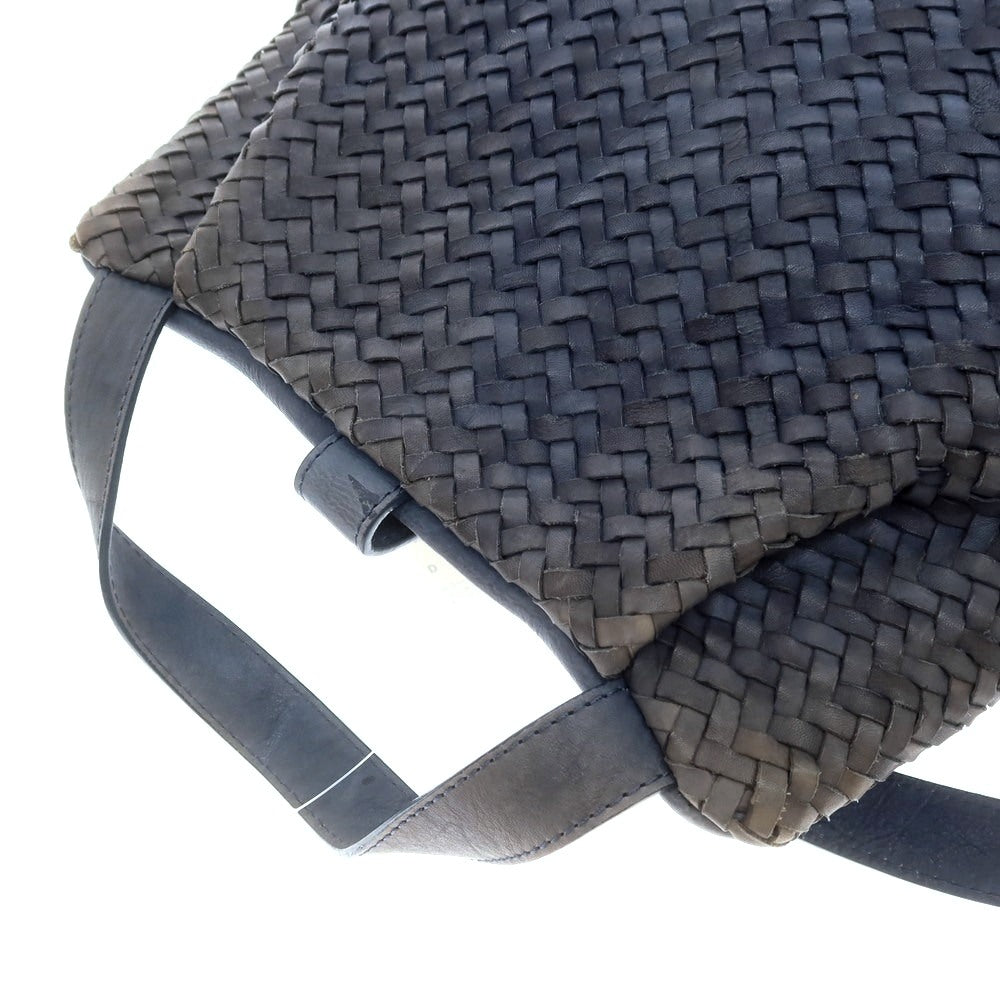 [Used] TIBERIO FERRETTI Zainetto Intrecciato Leather Backpack, Navy [Condition Rank D] [Men&