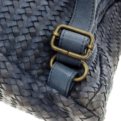[Used] TIBERIO FERRETTI Zainetto Intrecciato Leather Backpack, Navy [Condition Rank D] [Men&