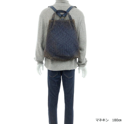 [Used] TIBERIO FERRETTI Zainetto Intrecciato Leather Backpack, Navy [Condition Rank D] [Men&