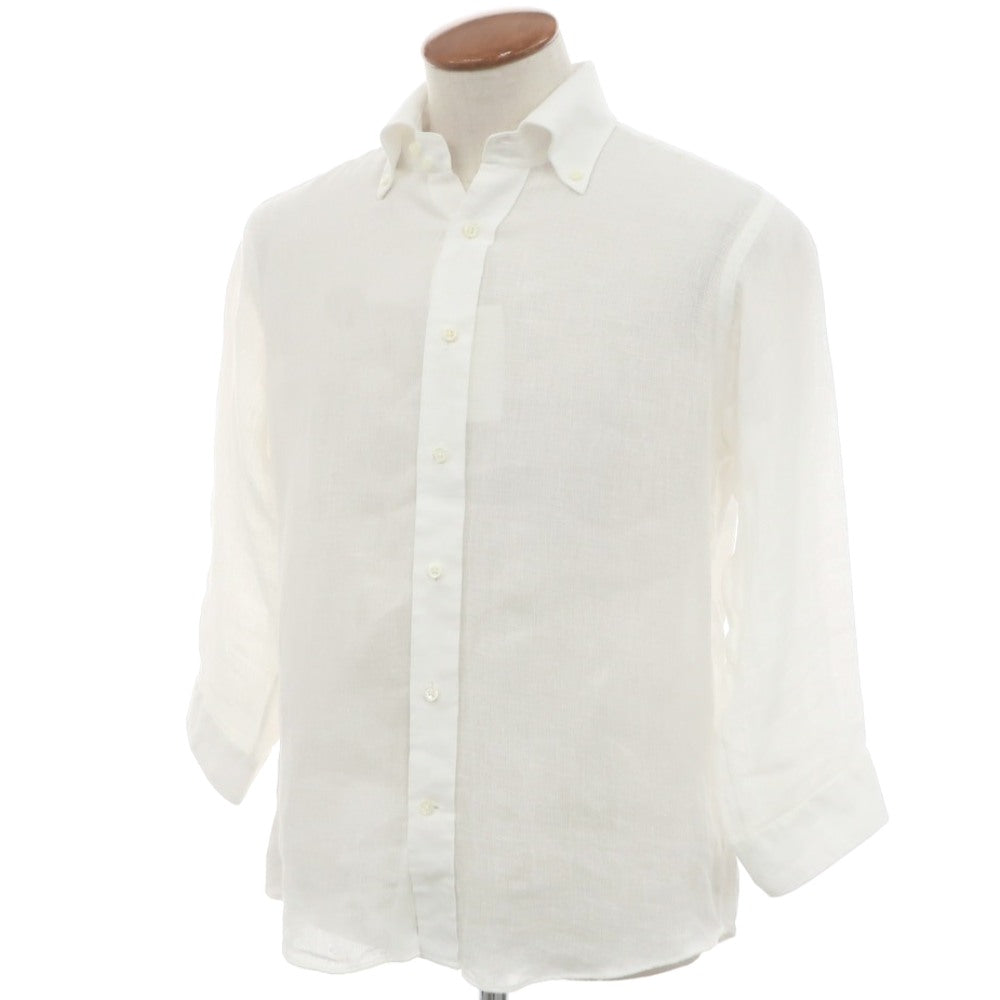 [Used] SKYRTA Linen 3/4 Sleeve Button Down Casual Shirt White [39] [Condition Rank B] [Men&