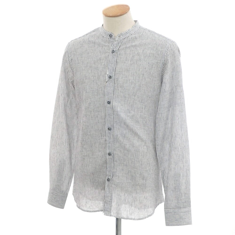 [New] SSEINSE Linen Cotton Striped Band Collar Casual Shirt Navy x White [S] [Condition Rank N] [Men&