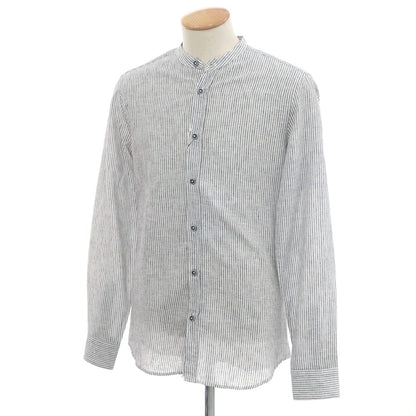 [New] SSEINSE Linen Cotton Striped Band Collar Casual Shirt Navy x White [S] [Condition Rank N] [Men&