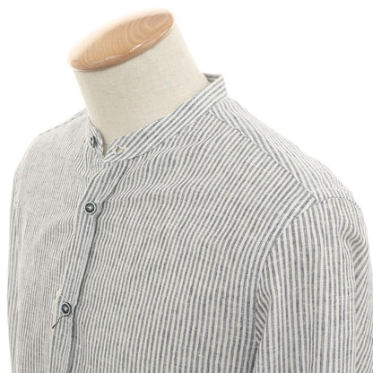 [New] SSEINSE Linen Cotton Striped Band Collar Casual Shirt Navy x White [S] [Condition Rank N] [Men&
