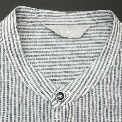[New] SSEINSE Linen Cotton Striped Band Collar Casual Shirt Navy x White [S] [Condition Rank N] [Men&