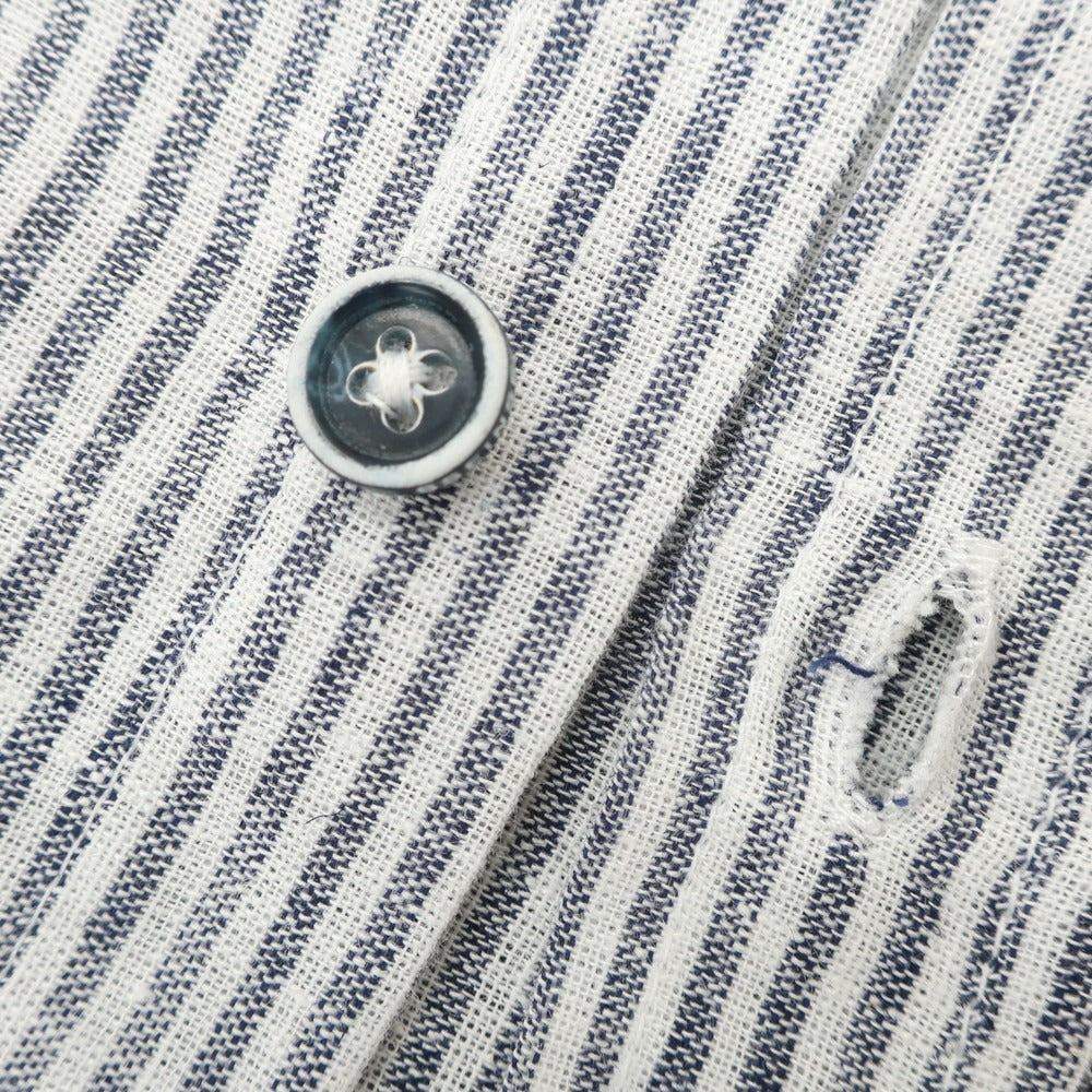 [New] SSEINSE Linen Cotton Striped Band Collar Casual Shirt Navy x White [S] [Condition Rank N] [Men&
