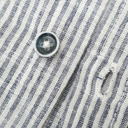 [New] SSEINSE Linen Cotton Striped Band Collar Casual Shirt Navy x White [S] [Condition Rank N] [Men&
