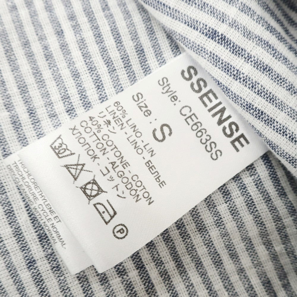 [New] SSEINSE Linen Cotton Striped Band Collar Casual Shirt Navy x White [S] [Condition Rank N] [Men&