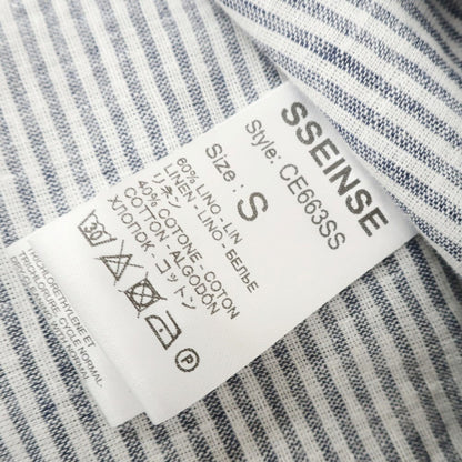 [New] SSEINSE Linen Cotton Striped Band Collar Casual Shirt Navy x White [S] [Condition Rank N] [Men&