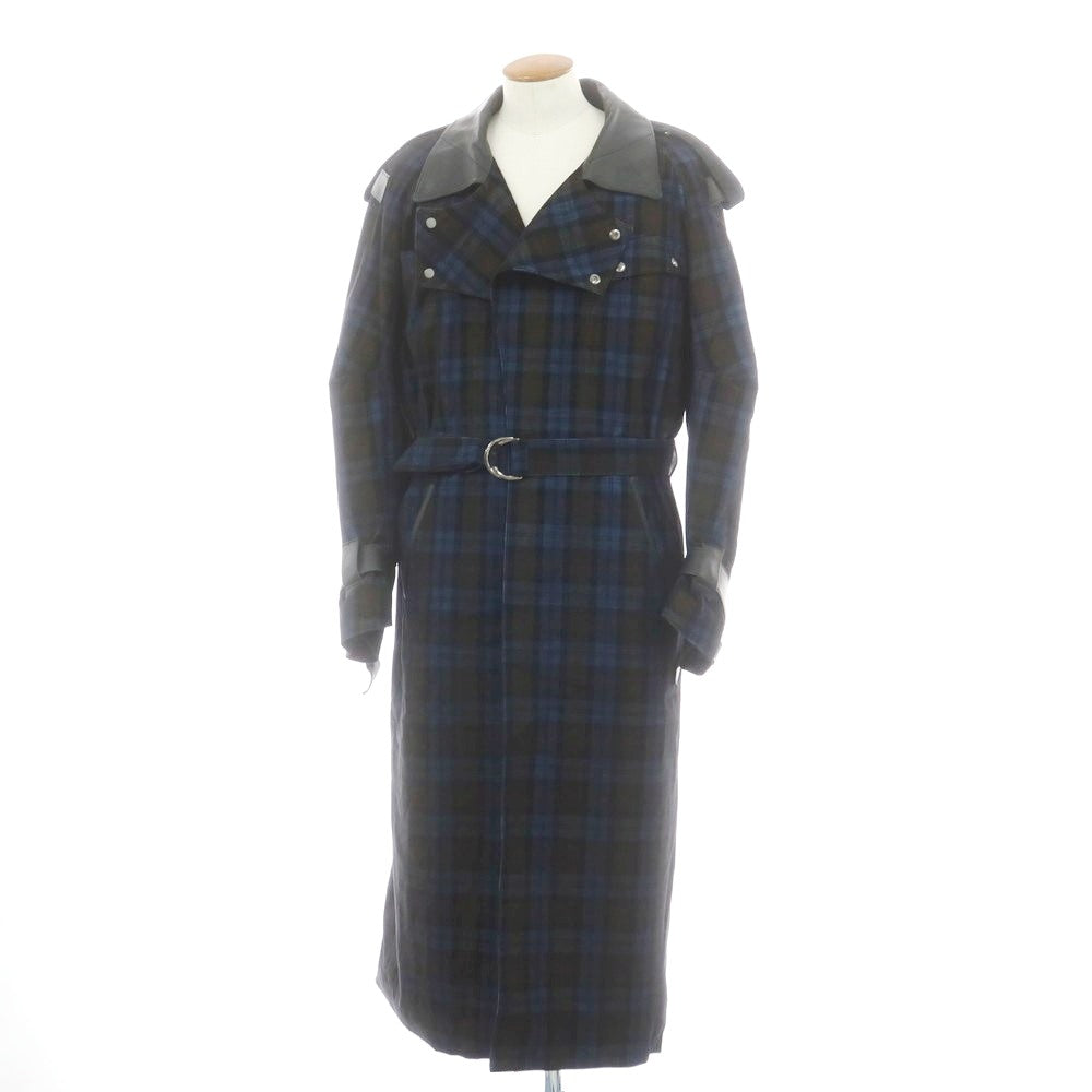 【中古】コマウェア cmmawear コーデュロイ チェック 中綿入り 変形 トレンチコート ブルーxオリーブ【 M 】【 状態ランクB 】【 メンズ 】