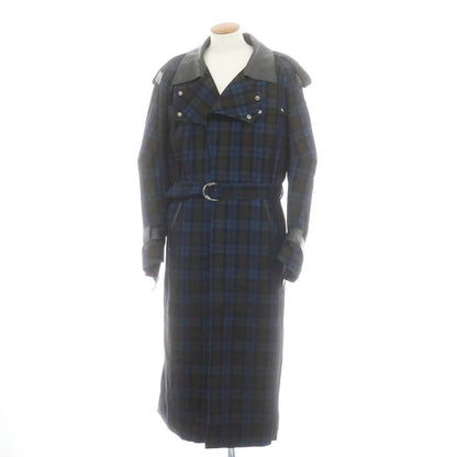 【中古】コマウェア cmmawear コーデュロイ チェック 中綿入り 変形 トレンチコート ブルーxオリーブ【 M 】【 状態ランクB 】【 メンズ 】