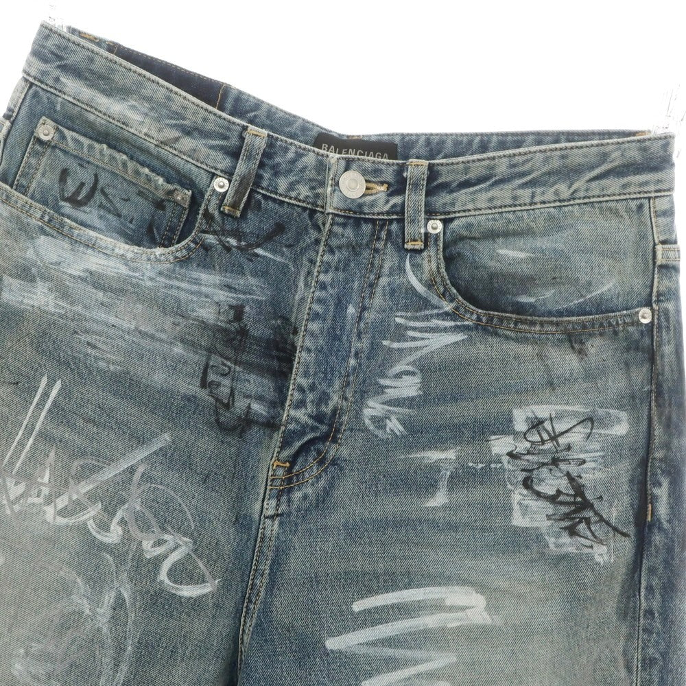 [Used] BALENCIAGA Distressed Cotton Jeans Shorts Blue [XS] [Condition Rank B] [Men&