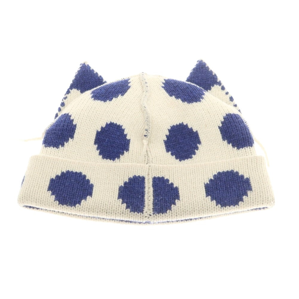 【中古】チャールズジェフリーラバーボーイ Charles Jeffrey LOVERBOY ミドルゲージウール ドット柄 ニットキャップ ホワイトxブルー【 状態ランクC 】【 メンズ 】