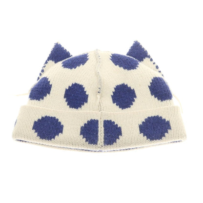 【中古】チャールズジェフリーラバーボーイ Charles Jeffrey LOVERBOY ミドルゲージウール ドット柄 ニットキャップ ホワイトxブルー【 状態ランクC 】【 メンズ 】