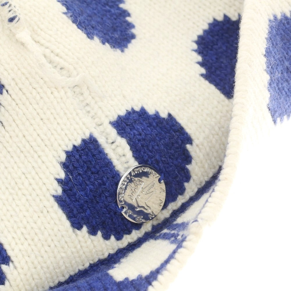 【中古】チャールズジェフリーラバーボーイ Charles Jeffrey LOVERBOY ミドルゲージウール ドット柄 ニットキャップ ホワイトxブルー【 状態ランクC 】【 メンズ 】