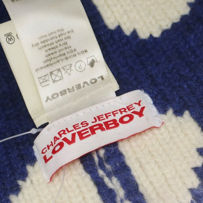 【中古】チャールズジェフリーラバーボーイ Charles Jeffrey LOVERBOY ミドルゲージウール ドット柄 ニットキャップ ホワイトxブルー【 状態ランクC 】【 メンズ 】