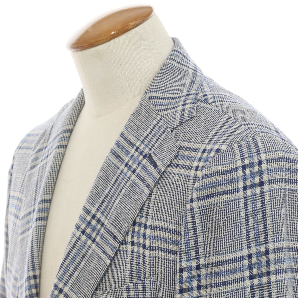 [Used] TAGLIATORE wool cotton nylon check 2B tailored jacket navy x blue x off-white [48 7R] [Condition rank B] [Men&