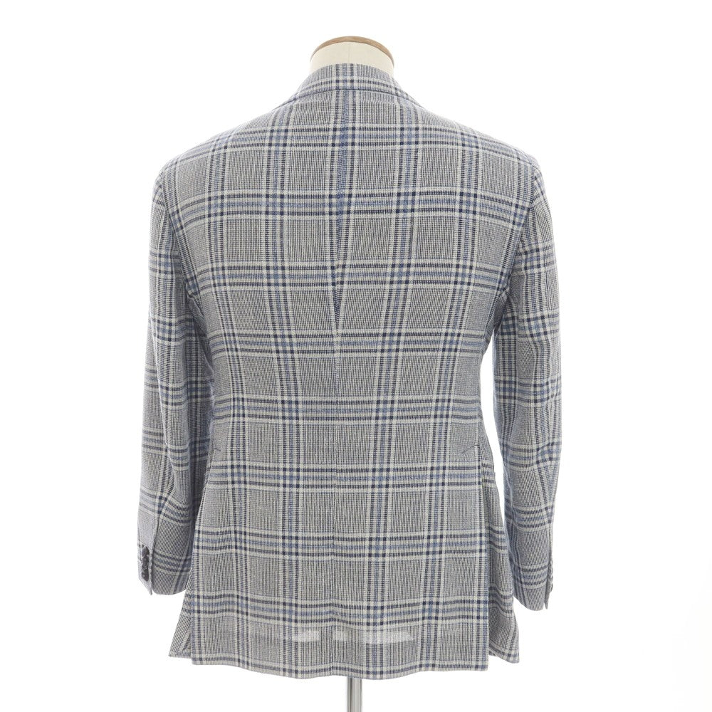[Used] TAGLIATORE wool cotton nylon check 2B tailored jacket navy x blue x off-white [48 7R] [Condition rank B] [Men&