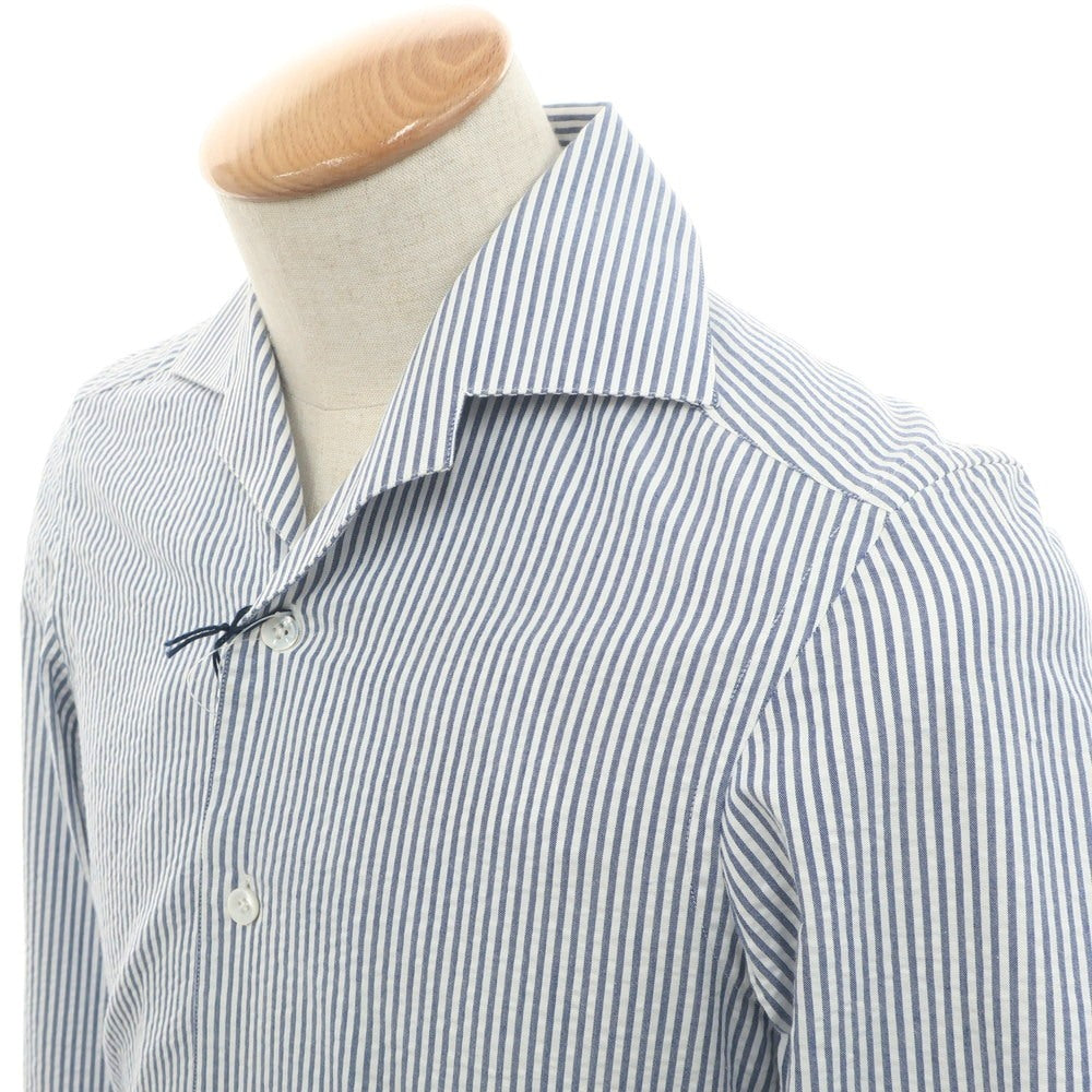 [Used] ERRICO FORMICOLA Cotton Seersucker Striped Open Collar Casual Shirt Light Navy x White [37] [Condition Rank C] [Men&