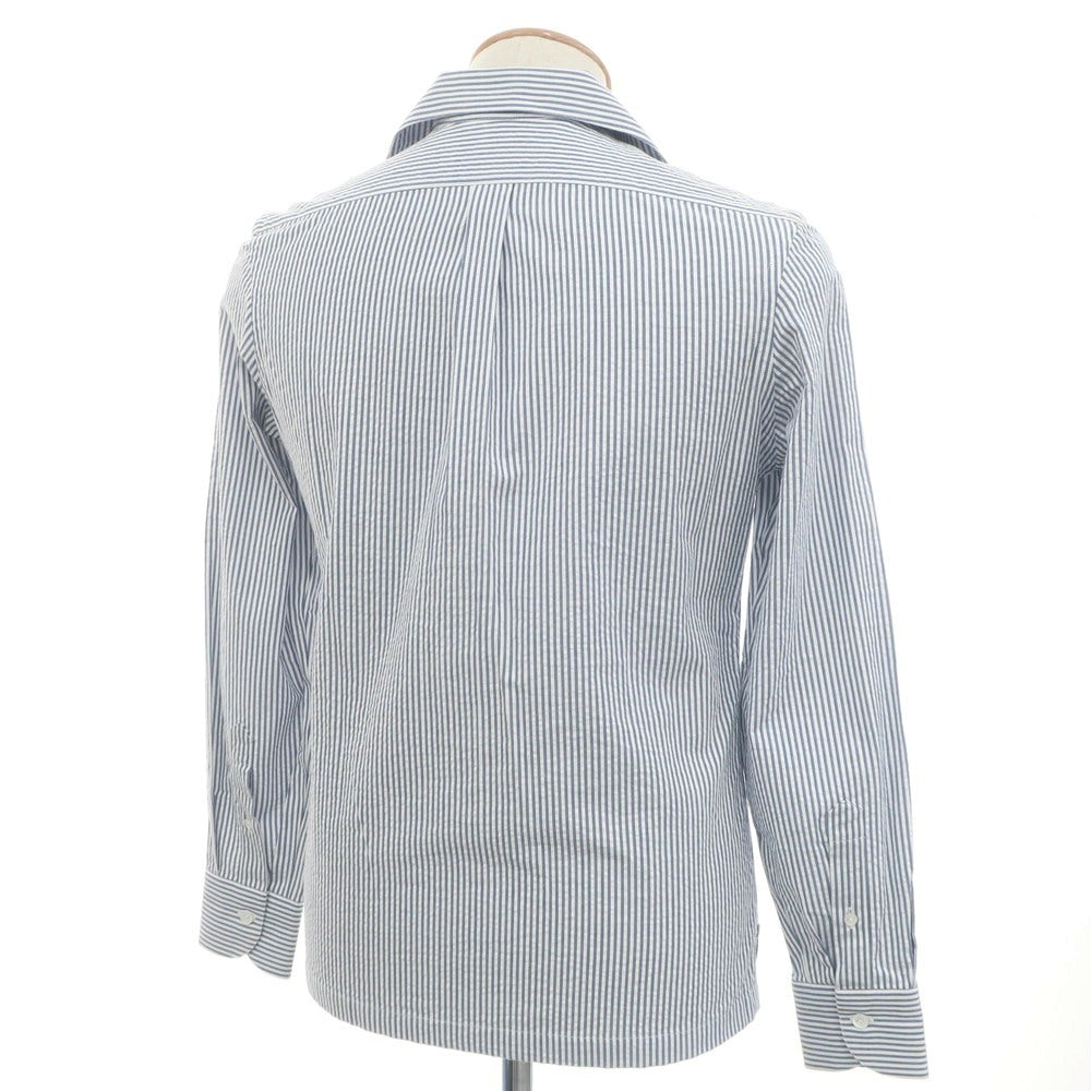 [Used] ERRICO FORMICOLA Cotton Seersucker Striped Open Collar Casual Shirt Light Navy x White [37] [Condition Rank C] [Men&