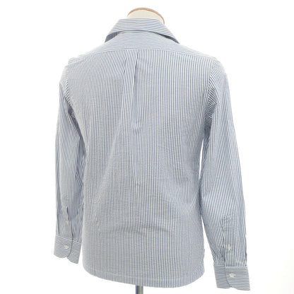 [Used] ERRICO FORMICOLA Cotton Seersucker Striped Open Collar Casual Shirt Light Navy x White [37] [Condition Rank C] [Men&