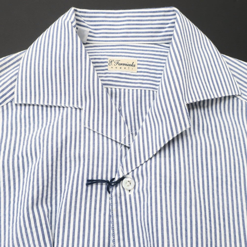 [Used] ERRICO FORMICOLA Cotton Seersucker Striped Open Collar Casual Shirt Light Navy x White [37] [Condition Rank C] [Men&