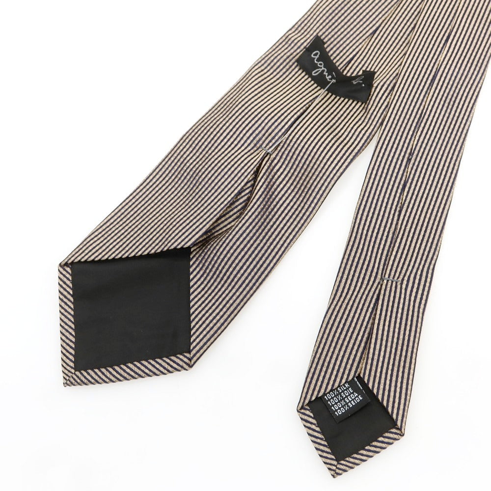 [Used] Agnes b. Silk Striped Necktie Beige x Black [Condition Rank A] [Men&