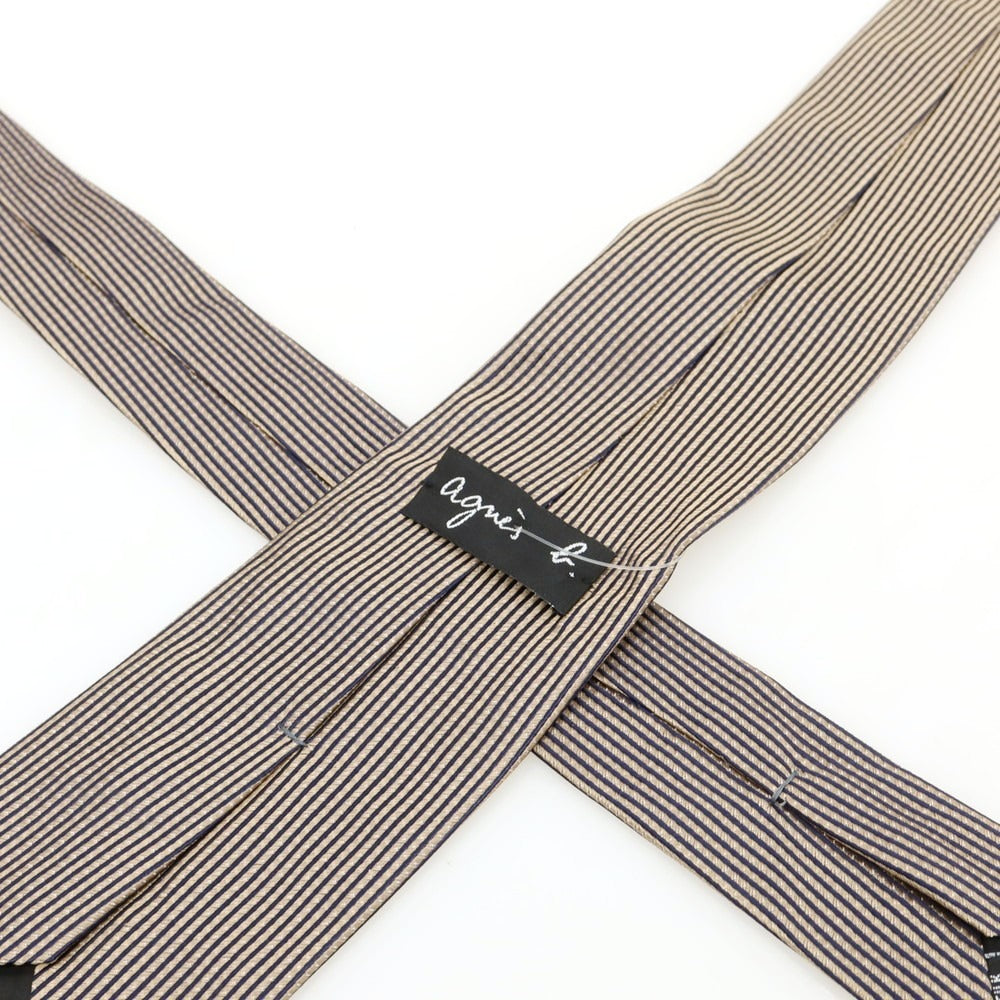[Used] Agnes b. Silk Striped Necktie Beige x Black [Condition Rank A] [Men&