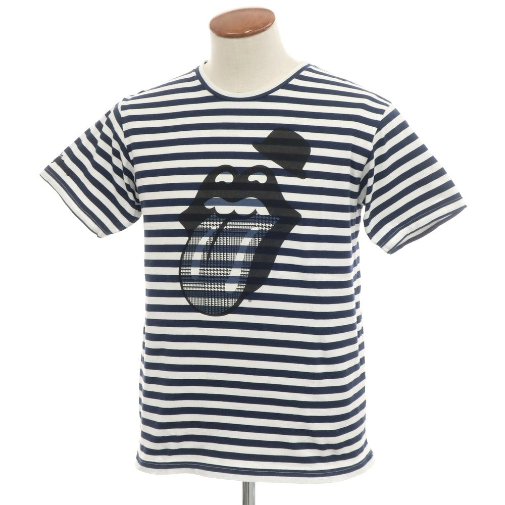 [Used] TAKEO KIKUCHI × The Rolling Stones Cotton Border Crew Neck Short Sleeve T-Shirt Navy x White [2] [Condition Rank C] [Men&