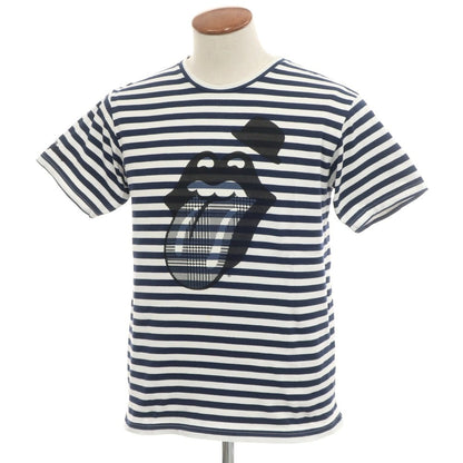 [Used] TAKEO KIKUCHI × The Rolling Stones Cotton Border Crew Neck Short Sleeve T-Shirt Navy x White [2] [Condition Rank C] [Men&