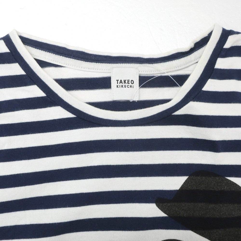 [Used] TAKEO KIKUCHI × The Rolling Stones Cotton Border Crew Neck Short Sleeve T-Shirt Navy x White [2] [Condition Rank C] [Men&