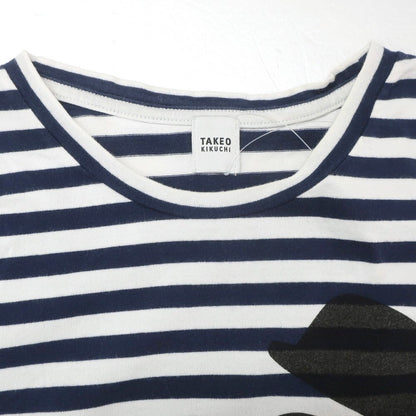 [Used] TAKEO KIKUCHI × The Rolling Stones Cotton Border Crew Neck Short Sleeve T-Shirt Navy x White [2] [Condition Rank C] [Men&