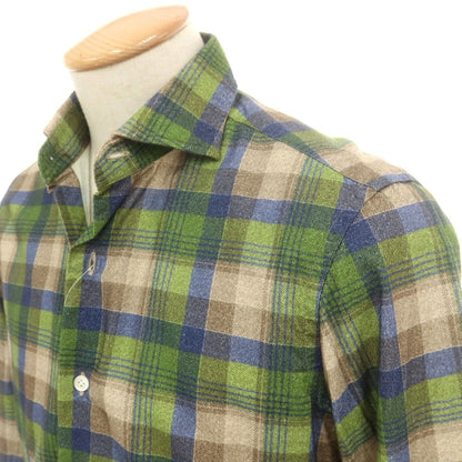 【中古】エンメ テ エンネ Emme te. Enne コットン チェック ワイドカラー カジュアルシャツ グリーンxブラウン【 XS 】【 状態ランクA 】【 メンズ 】