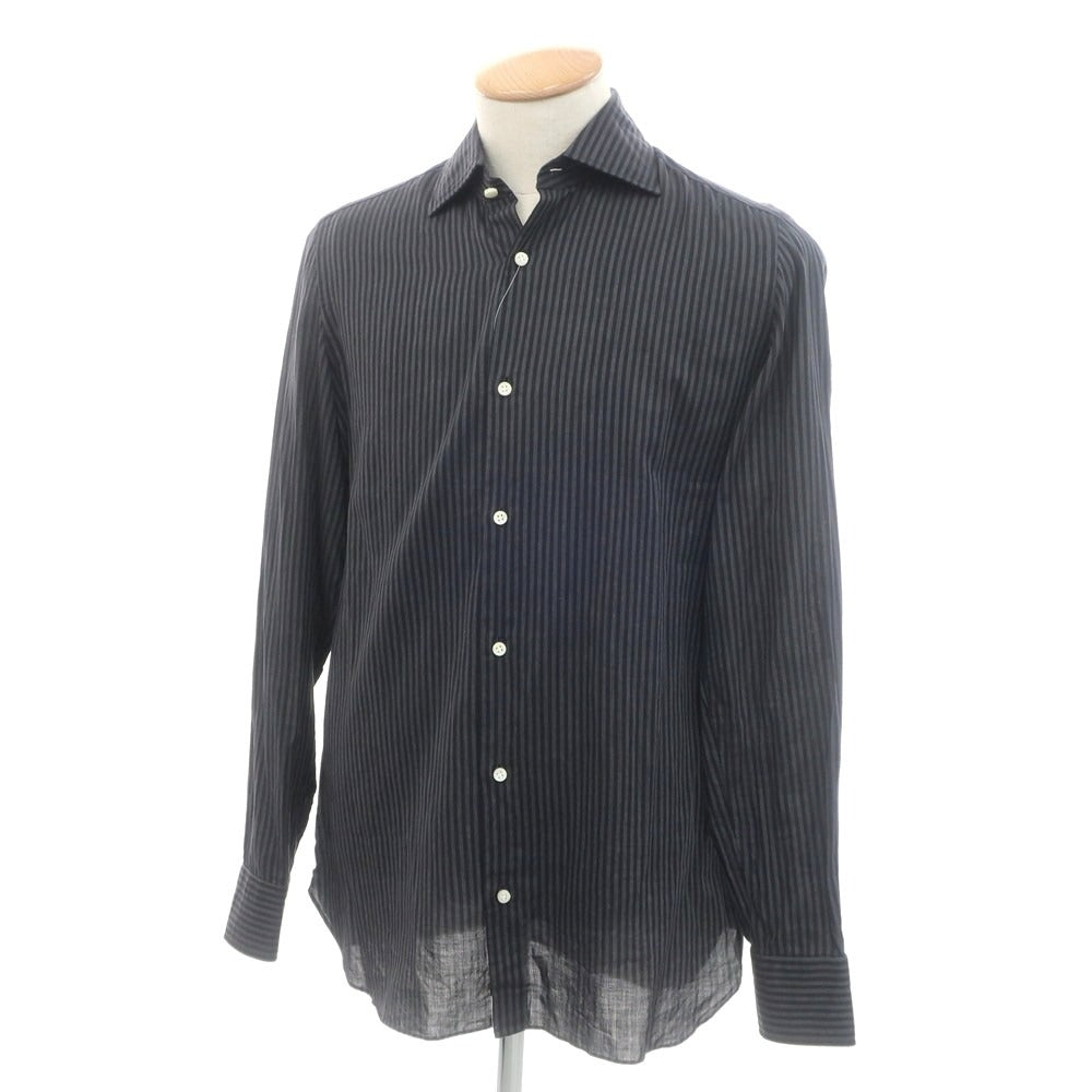 [Used] Luigi Borrelli Cotton Striped Wide Collar Casual Shirt Black x Gray [37] [Condition Rank B] [Men&