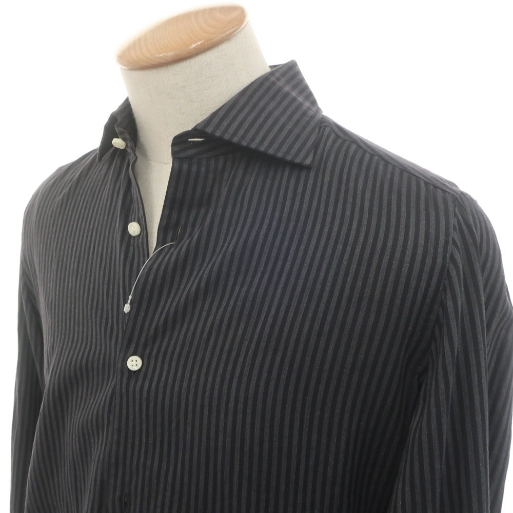[Used] Luigi Borrelli Cotton Striped Wide Collar Casual Shirt Black x Gray [37] [Condition Rank B] [Men&