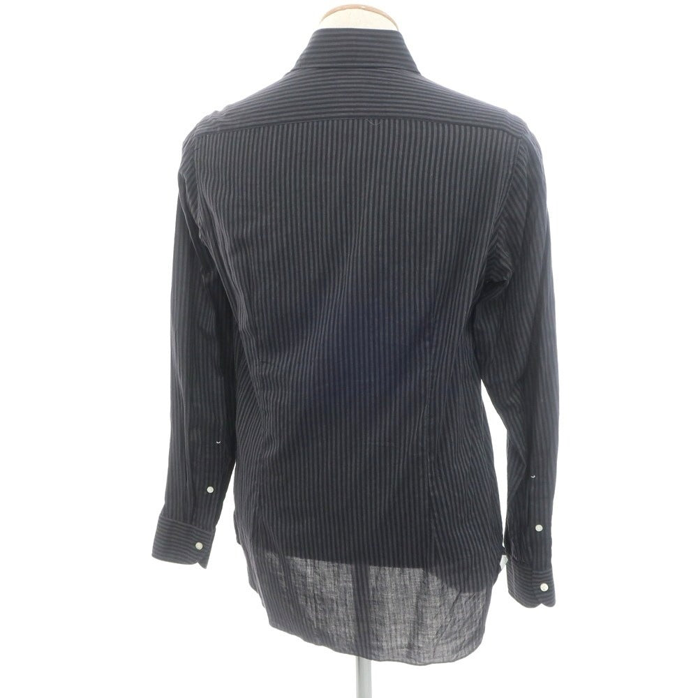 [Used] Luigi Borrelli Cotton Striped Wide Collar Casual Shirt Black x Gray [37] [Condition Rank B] [Men&