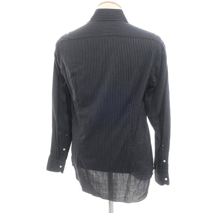 [Used] Luigi Borrelli Cotton Striped Wide Collar Casual Shirt Black x Gray [37] [Condition Rank B] [Men&