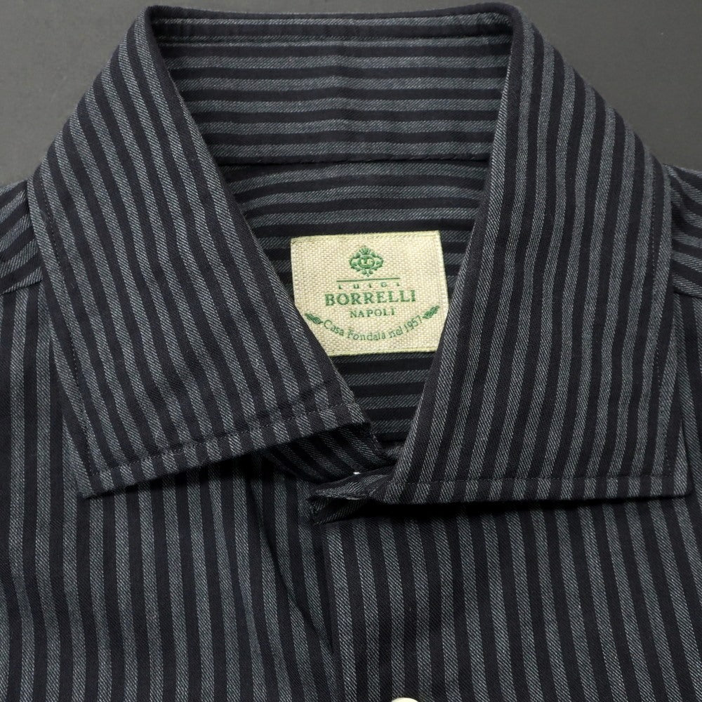 [Used] Luigi Borrelli Cotton Striped Wide Collar Casual Shirt Black x Gray [37] [Condition Rank B] [Men&