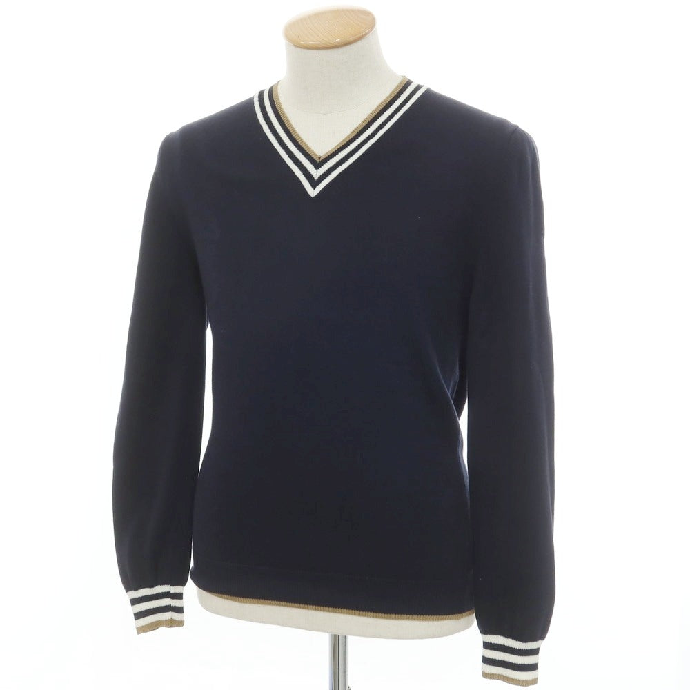 [Used] ESTNATION Cotton Linen Polyester V-neck Pullover Knit Navy [S] [Condition Rank B] [Men&