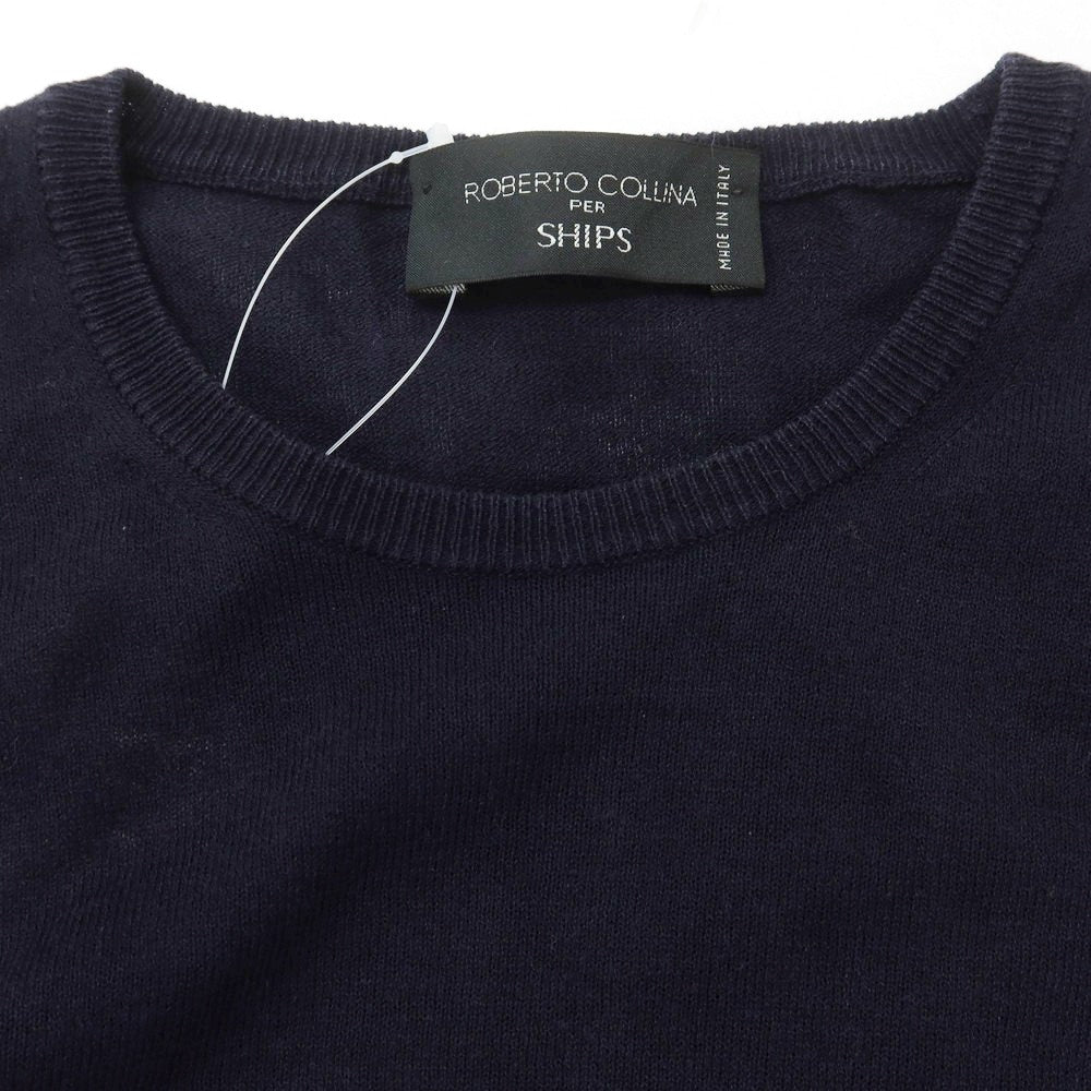 【中古】ロベルトコリーナ ROBERTO COLLINA SHIPS別注 ハイゲージ コットン クルーネック プルオーバーニット ダークネイビー【 46 】【 状態ランクB 】【 メンズ 】 [APD]