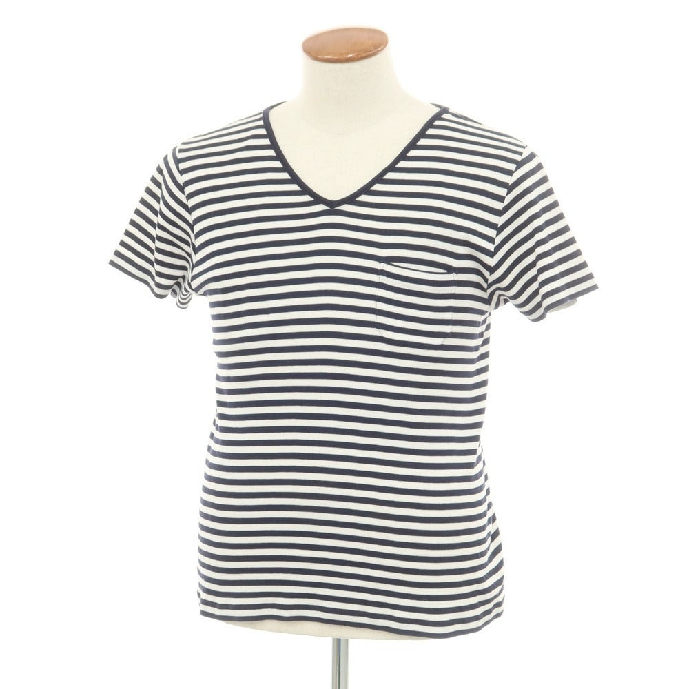 [Used] Letroyes Cotton Border V-neck Pocket Short Sleeve T-shirt White x Navy [M] [Condition Rank C] [Men&