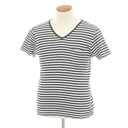 [Used] Letroyes Cotton Border V-neck Pocket Short Sleeve T-shirt White x Navy [M] [Condition Rank C] [Men&