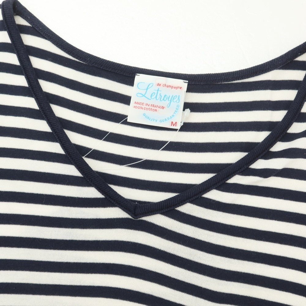 [Used] Letroyes Cotton Border V-neck Pocket Short Sleeve T-shirt White x Navy [M] [Condition Rank C] [Men&